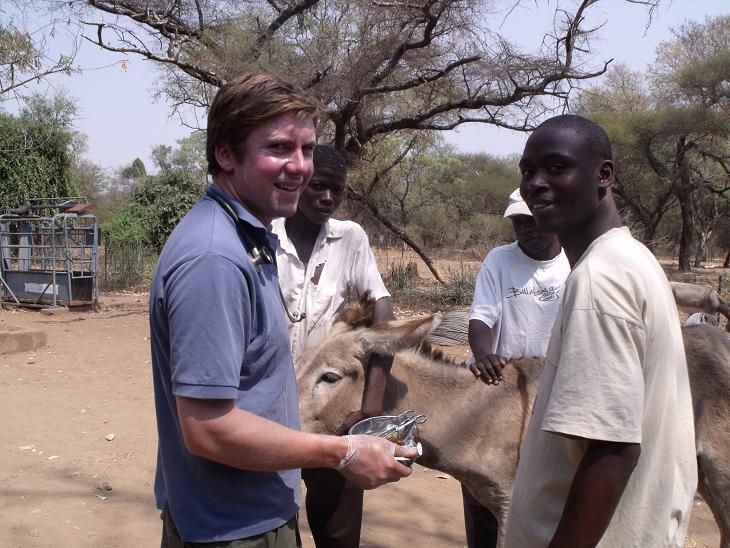 Charlie and Eric about to tend to a donkey