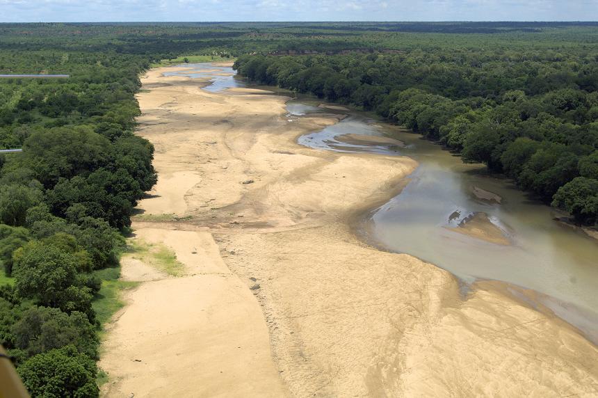 Aerial view of Mwenezi River